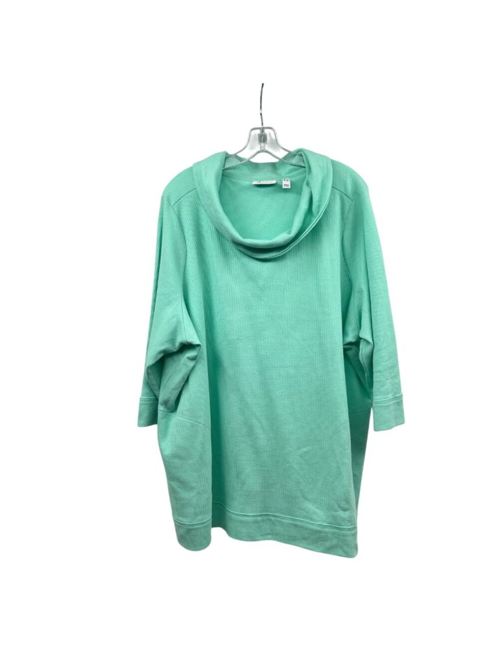 D & Co. Active Waffle Knit Pullover Top Cowl Neck 3/4 Sleeve Sea Mist 3X Pockets
